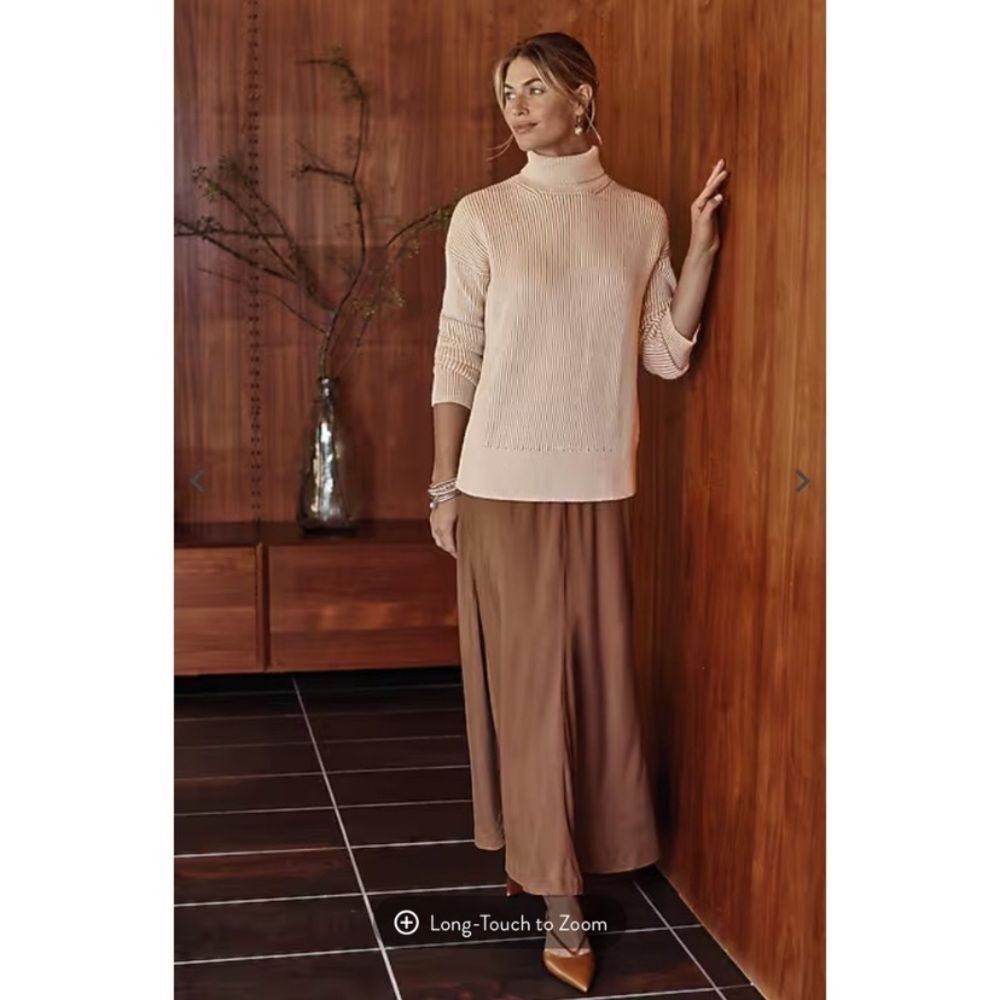 J Jill Pure Jill Textured Ribbed-Knit Sweater dark caramel/light vintage canvas